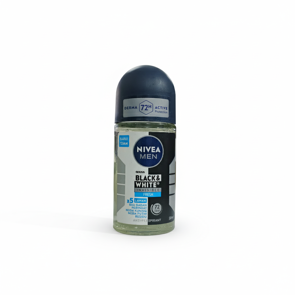 Nivea Men Black & White Invisible Fresh Roll On 72h Deodorant 50ml | Anti-Stain Fresh Protection
