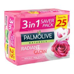 Palmolive Radiant Glow Soap Bundle 3in1 – Milk & Rose Petals for Soft, Glowing Skin