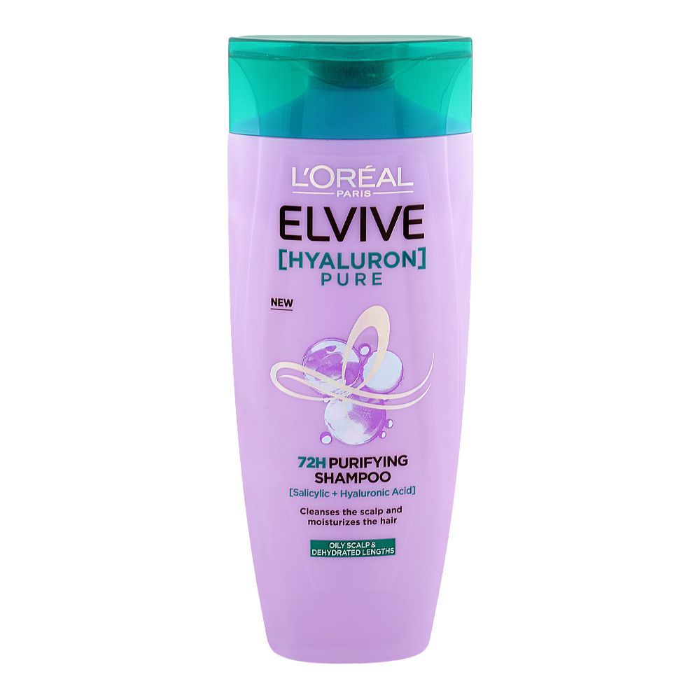 L’Oreal Paris Elvive Hyaluron Pure 72H Purifying Shampoo | Salicylic + Hyaluronic Acid for Oily Roots & Hydrated Lengths