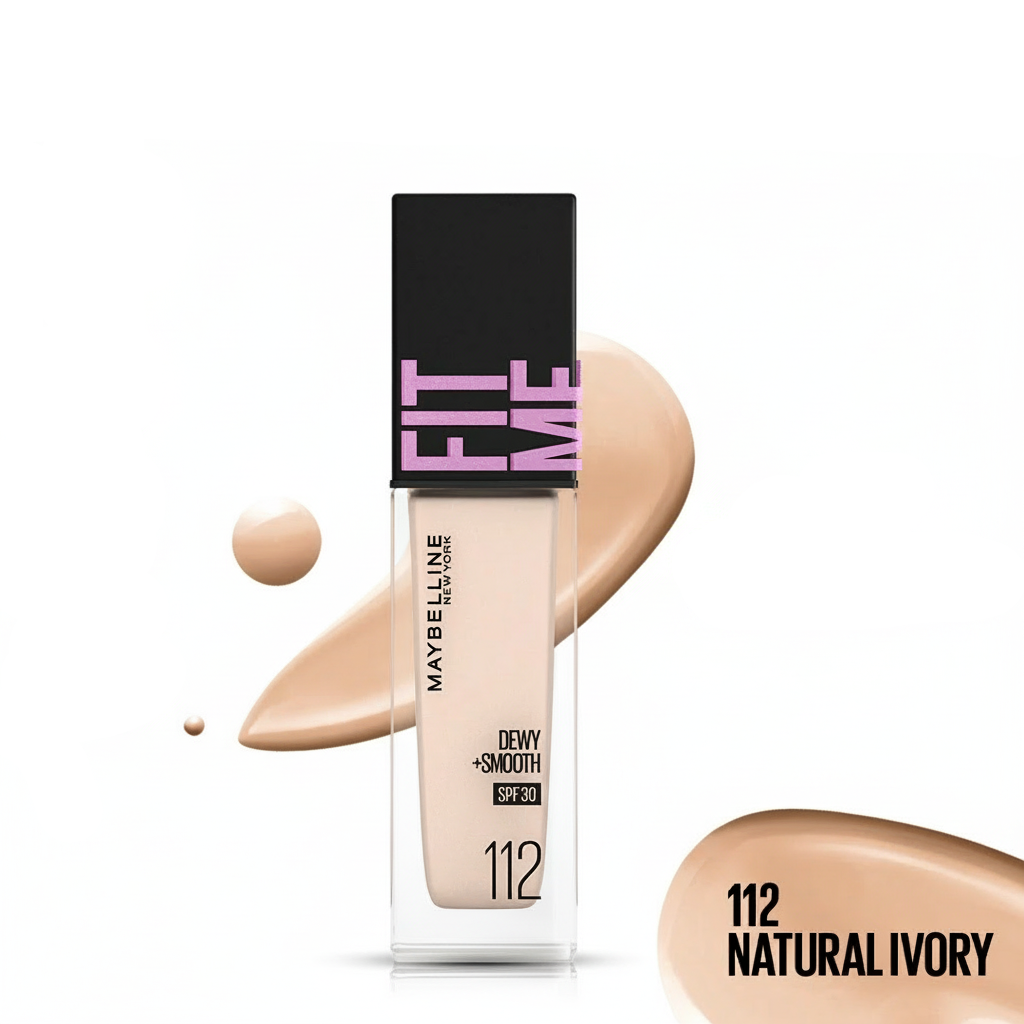 Maybelline Fit Me Dewy + Smooth Foundation SPF 30 – 112 Natural Ivory | Hydrating Dewy Finish – 30ml